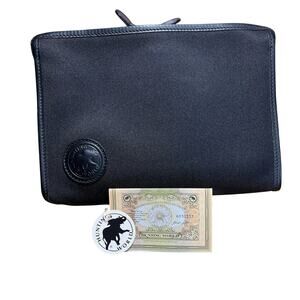 New hunting world, authentic black, leather trim, zip top clutch vintage